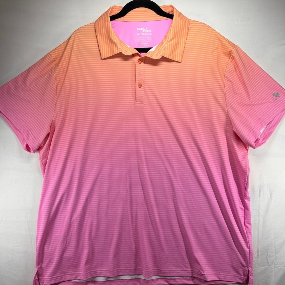 Birdie Bound Men’s 3XL Pink Orange Ombre Striped Stretch Golf Polo Shirt